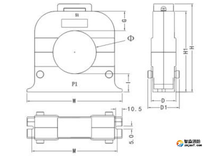 開口式，圓孔100A-400A外形尺寸圖